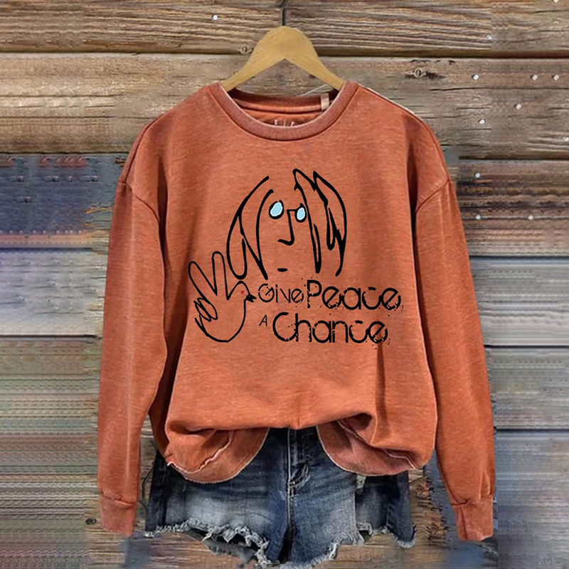 Comstylish Give Peace A Change Print Long Sleeve Sweatshirt