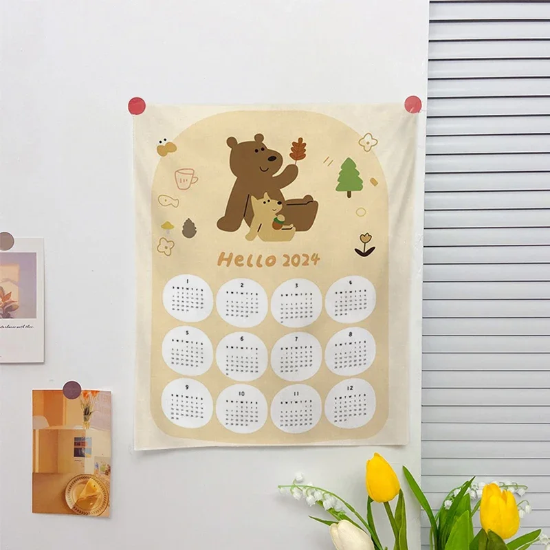 Athvotar Hanging Cloth Wall Calendar Small Tapestry Cartoon Calendar Tapestries Bedroom Background Fabric Decorations 2024 달력 태피스트리