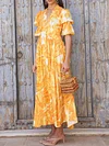 Hawaii Style Empire Puff Sleeves Midi Dress