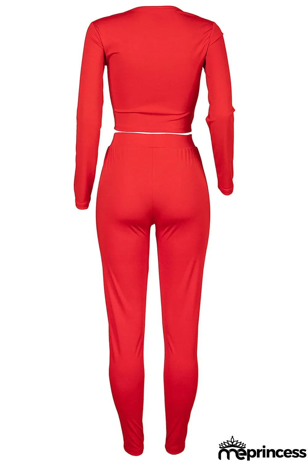 Tangerine Red Casual Solid Split Joint Zipper U Neck Long Sleeve Two Pieces