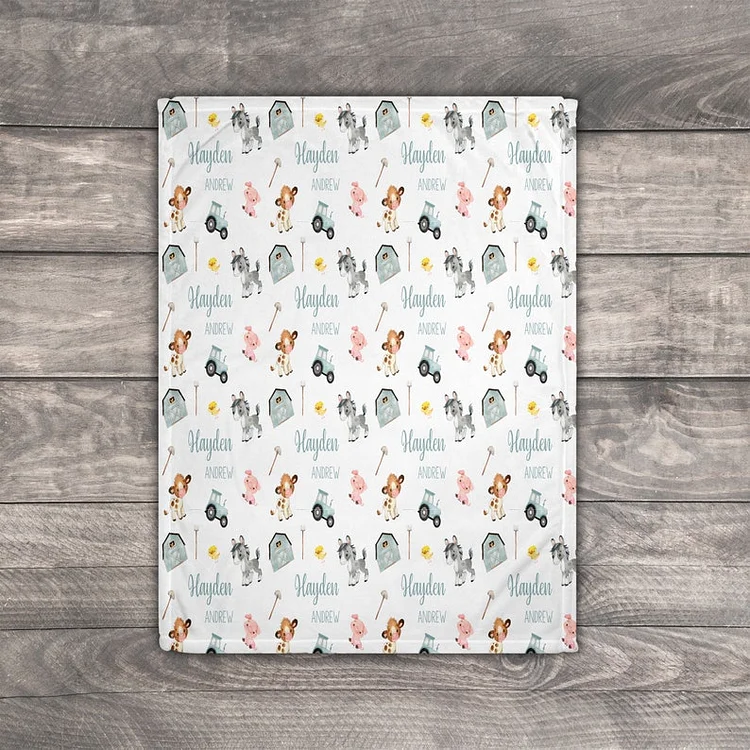 Personalized Farm Animals Baby Blanket for Comfort & Unique | BKKid75
