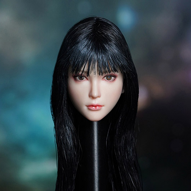 Super Duck Asian Female 1/6 Scale Head Sculpt SDH028A (Long Black Wavy Hair)
