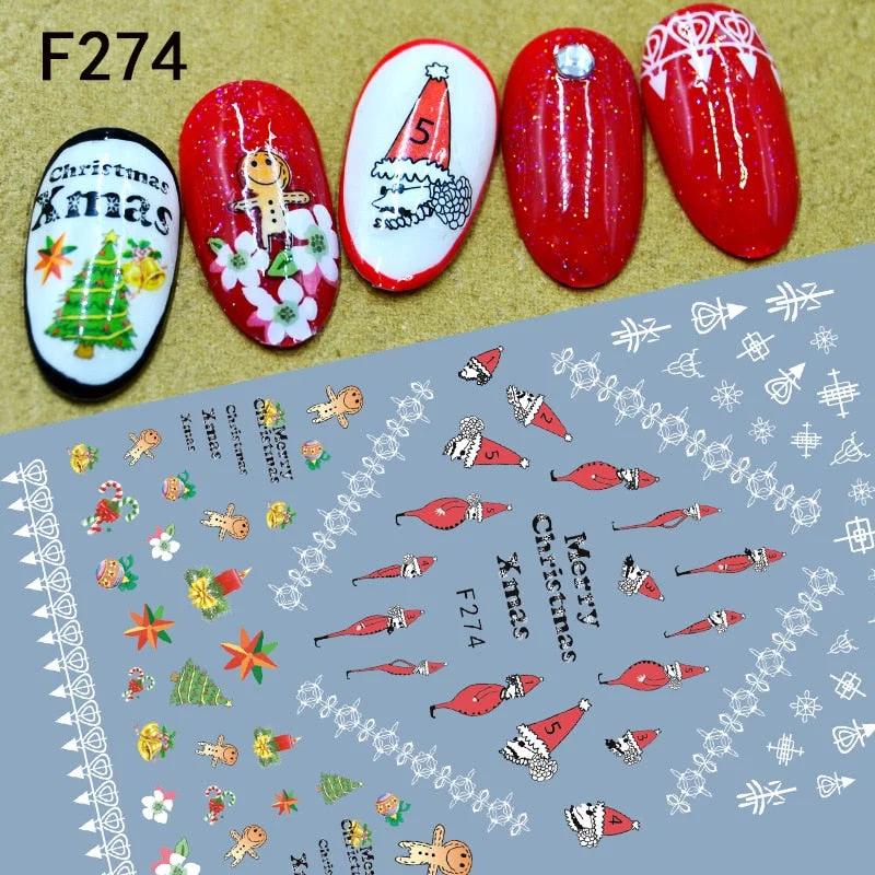 Christmas Design Nail Art Decorations Stickers Abstract Colorful Snowflake Winter Xmas Tree Sliders Nail Decals for Women-Nail Inspo
