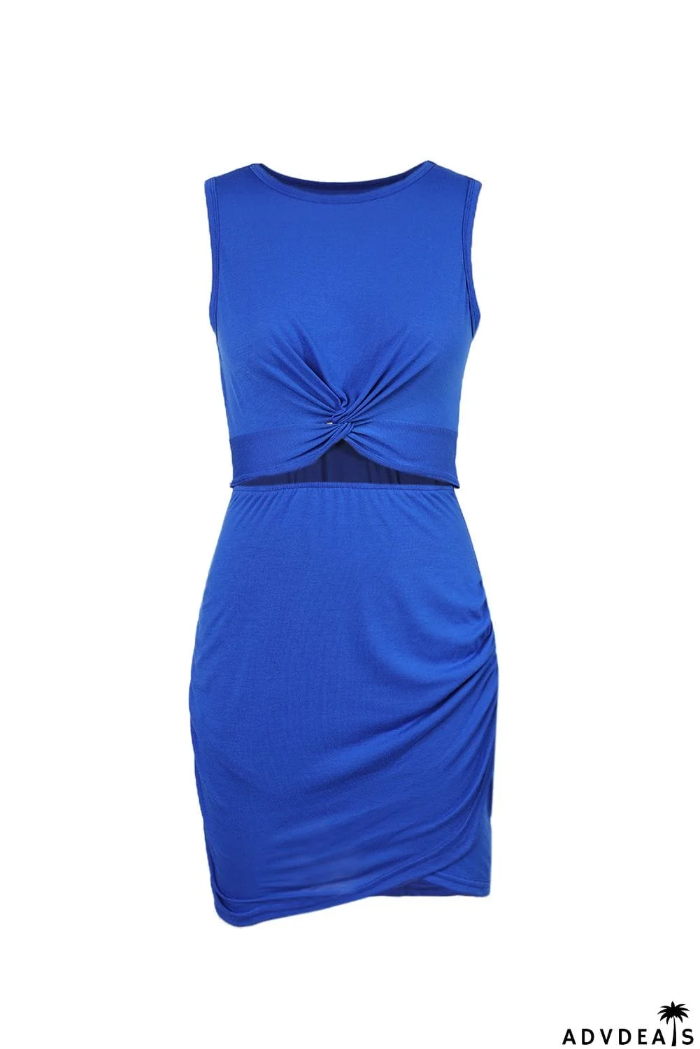 Burgundy Crew Neck Sleeveless Twist Hollow-out Bodycon Mini Dress