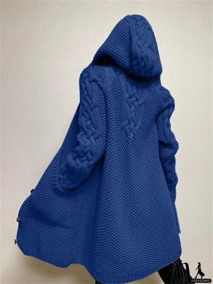 MidiSono - Women's Warm Buttoned Hooded Long Sweater Cardigan