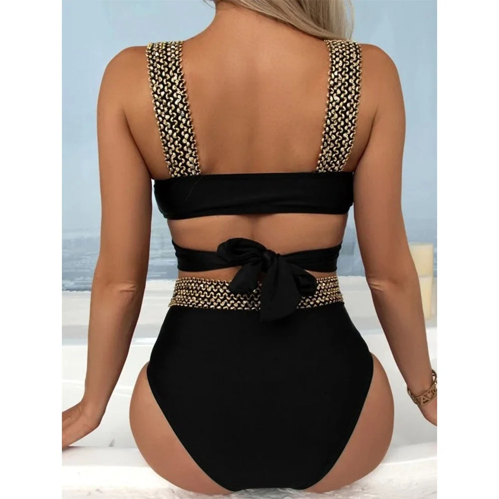 2022 New Women Two Piece Cross Wrap Bathing Suit Tie Back High Waist Tummy Control Swimsuit Curvy Bikini Set Swimwear biquini
