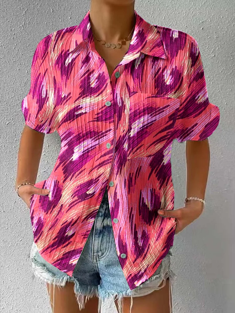 Womens Line Art Graphic Short Sleeve Textured Shirt