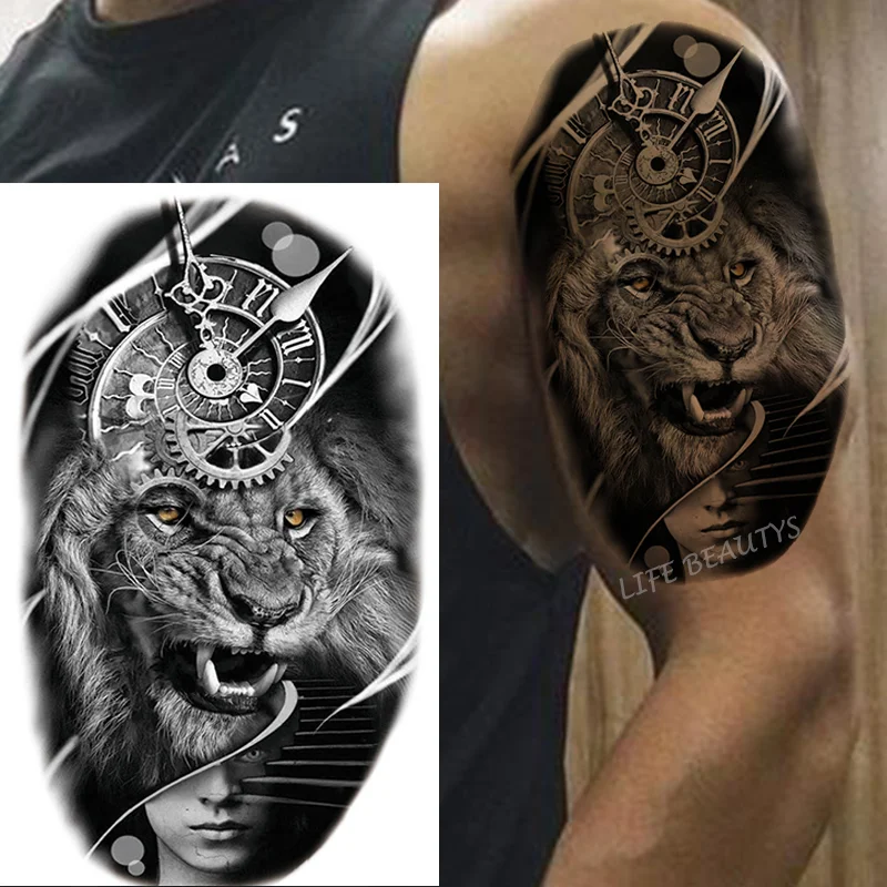 Sdrawing Tiger Cool Temporary Tattoo Sticker Fashion Wolf Waterproof Animal Body Art Arm Fake Removable Tatoo Men Women Personality