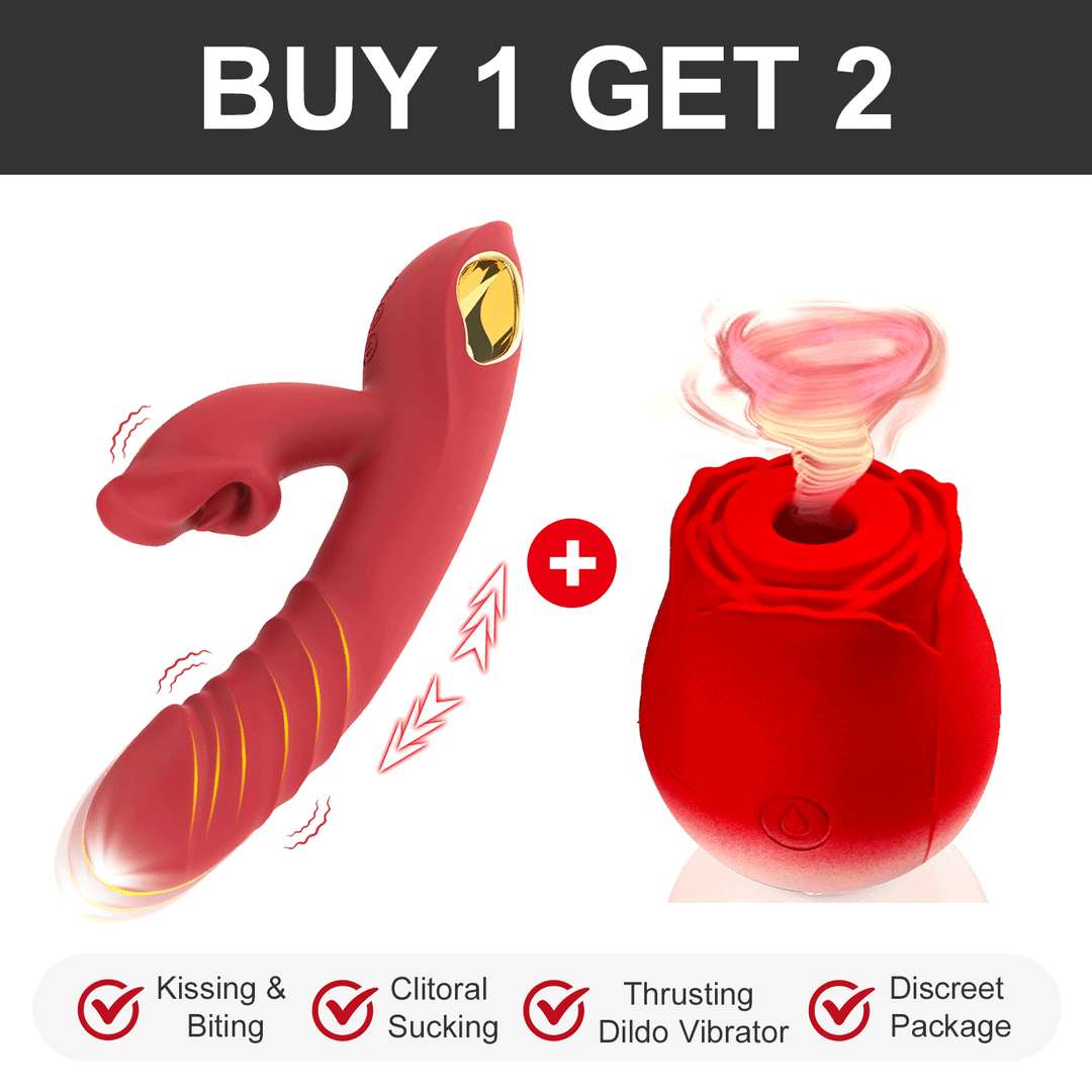 Triple Action G-Spot Vibrator with Thrusting Vibrations and French-Kissing Mouth Stimulation