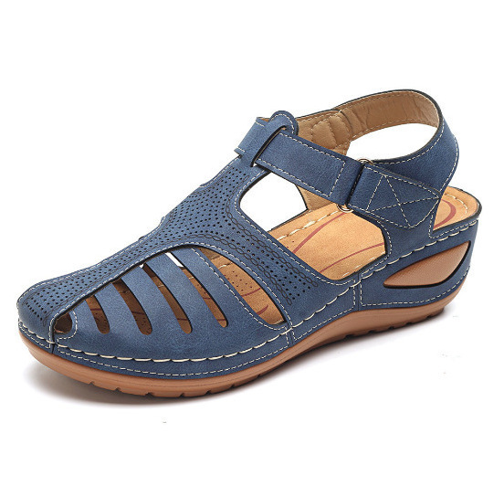 New Closed Toe Hollow-out One-Word Wedge Roman Sandals for Women