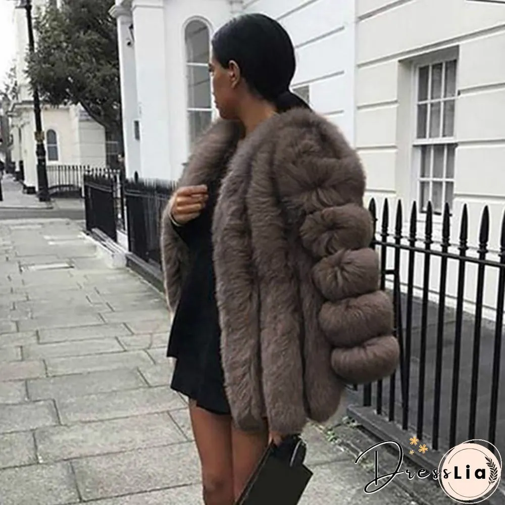 Women Winter Top Fashion Faux Fur Coat Elegant Thick Warm Outerwear Fake Fur Ladies Jacket Coat