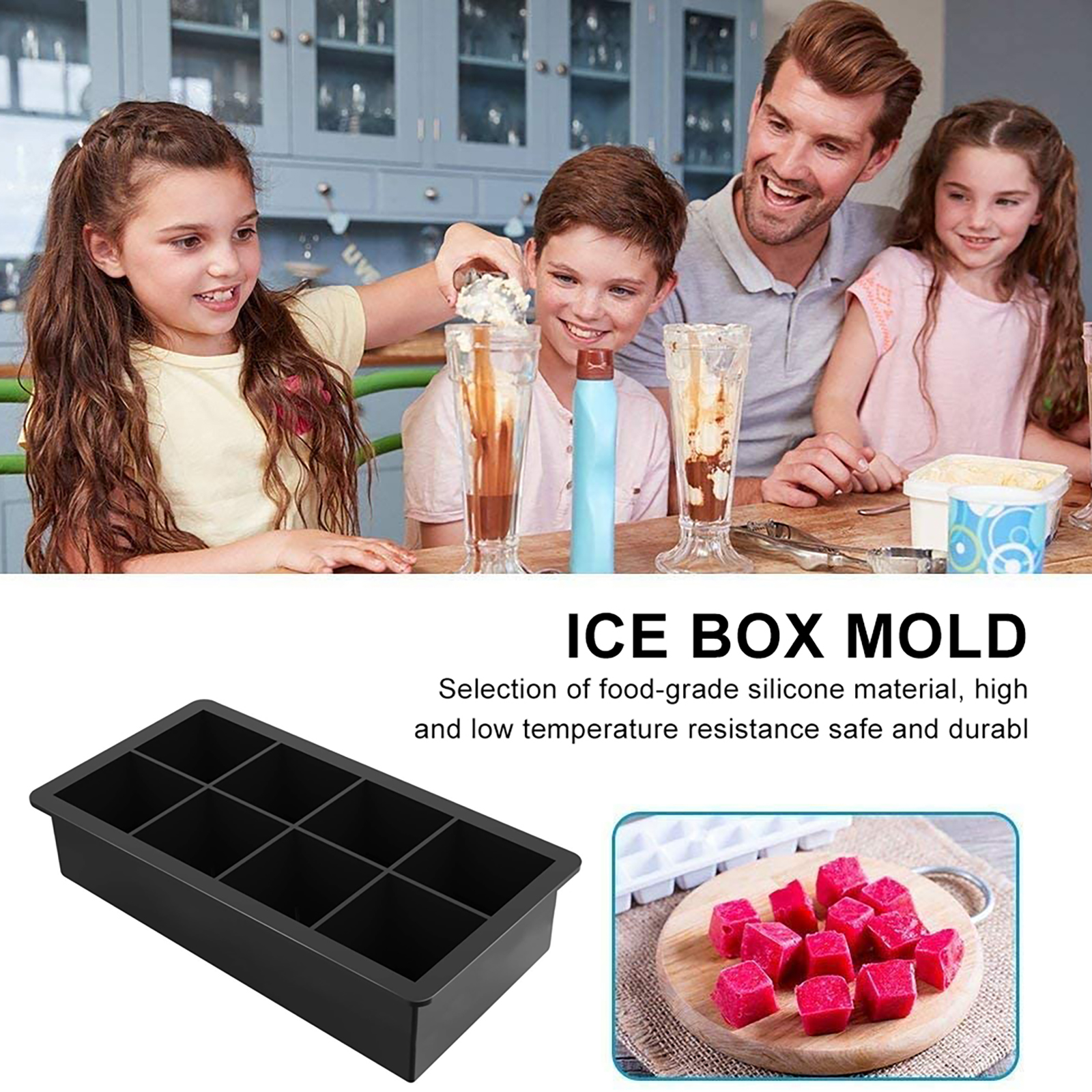 Silicone Ice Cube Trays for Freezer 8 Cells Square Ice Molds for Drinks