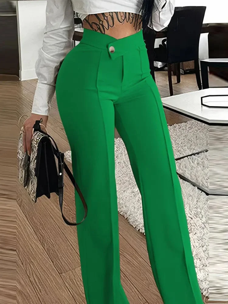 Nncharge Plain Zip Fly High Waist Work Pants 2024 Spring Autumn Women's Clothing Casual Daily Fashion Streetwear Ladies Trousers