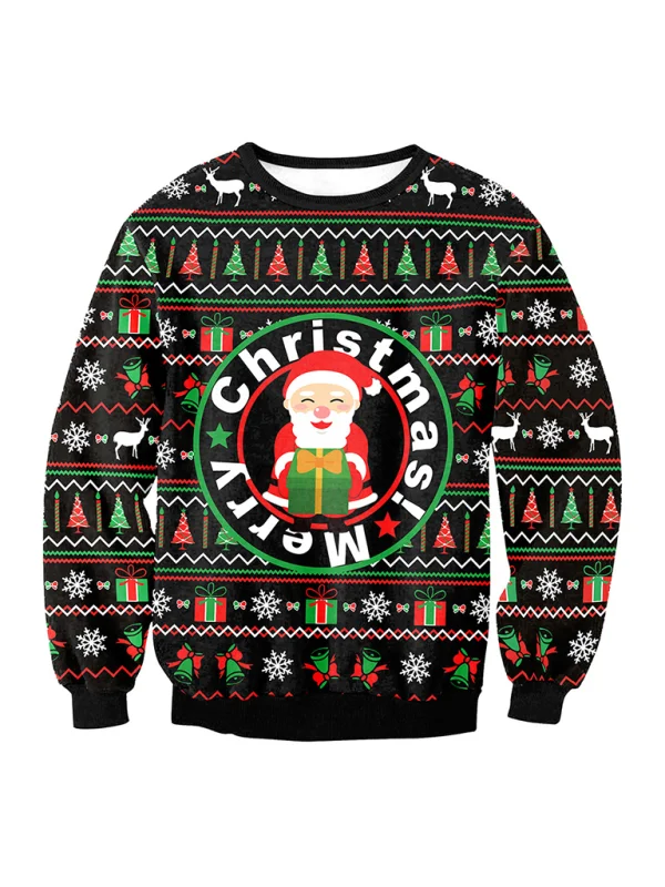 pullover sweater women santa elk long sleeve round neck loose top Flusfy