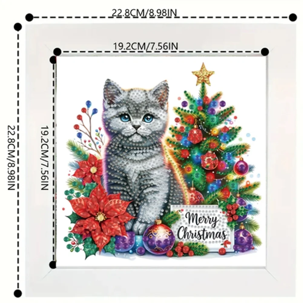 5D DIY Partial Special Shaped Drill Diamond Painting Christmas Cat 22.8x22.8cm【With Frame】