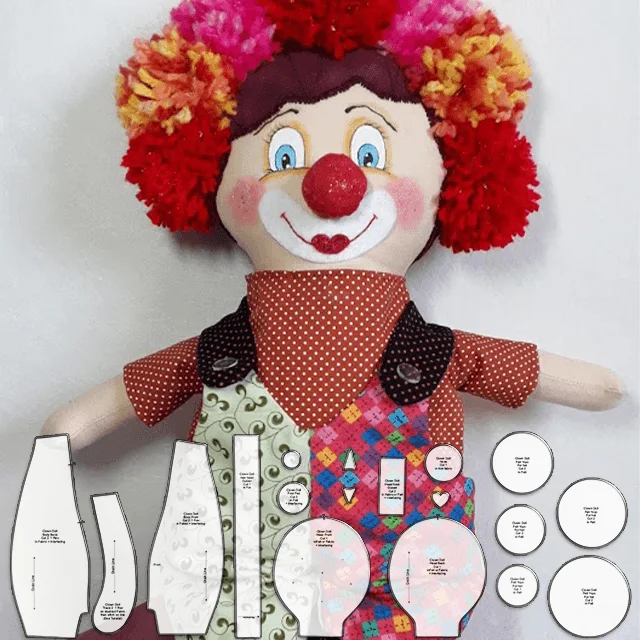 Cute Clown Cuddle Doll Sewing Pattern Ruler Set - With Instructions