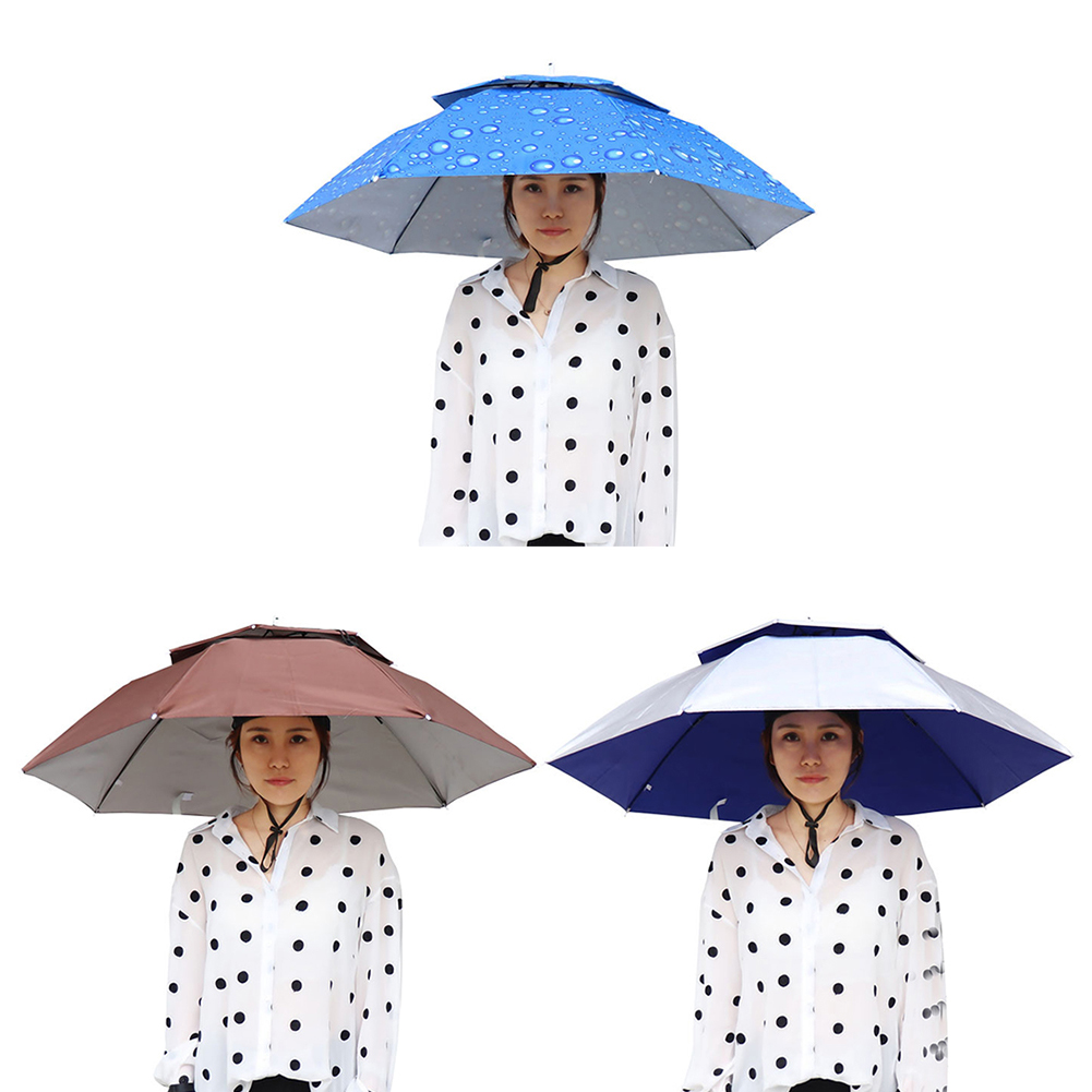 

Rain Umbrella Hat Double Layer Suncreen Outdoor Hiking Folding Parasol Cap, Royal blue, 501 Original