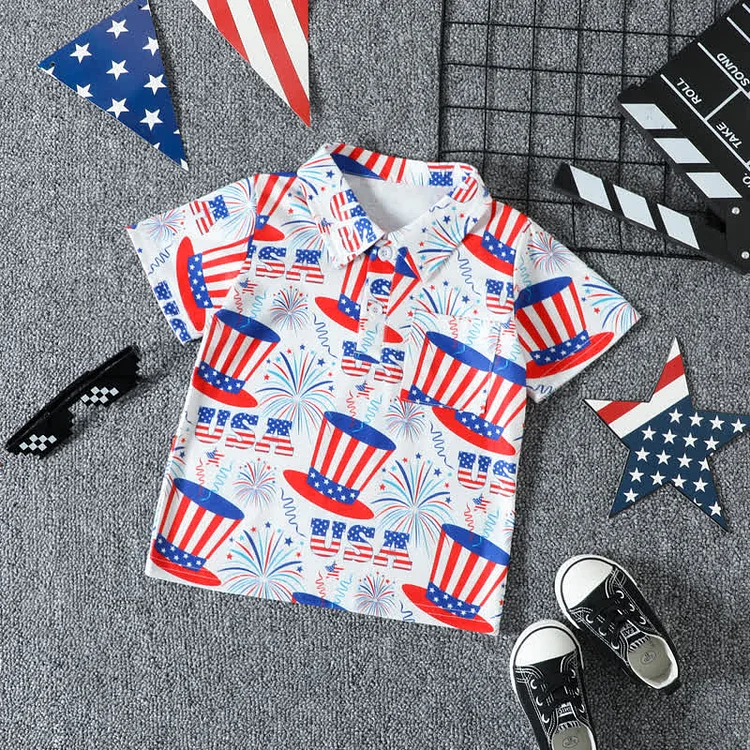  USA Toddler Boy Polo Collar T-Shirt