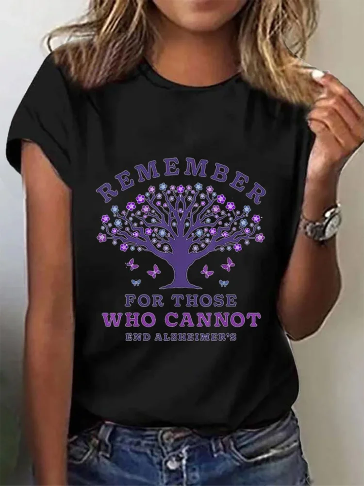 Women's Remember For Those Who Cannot Dementia Alzheimer's Disease Awareness Printed T-Shirt