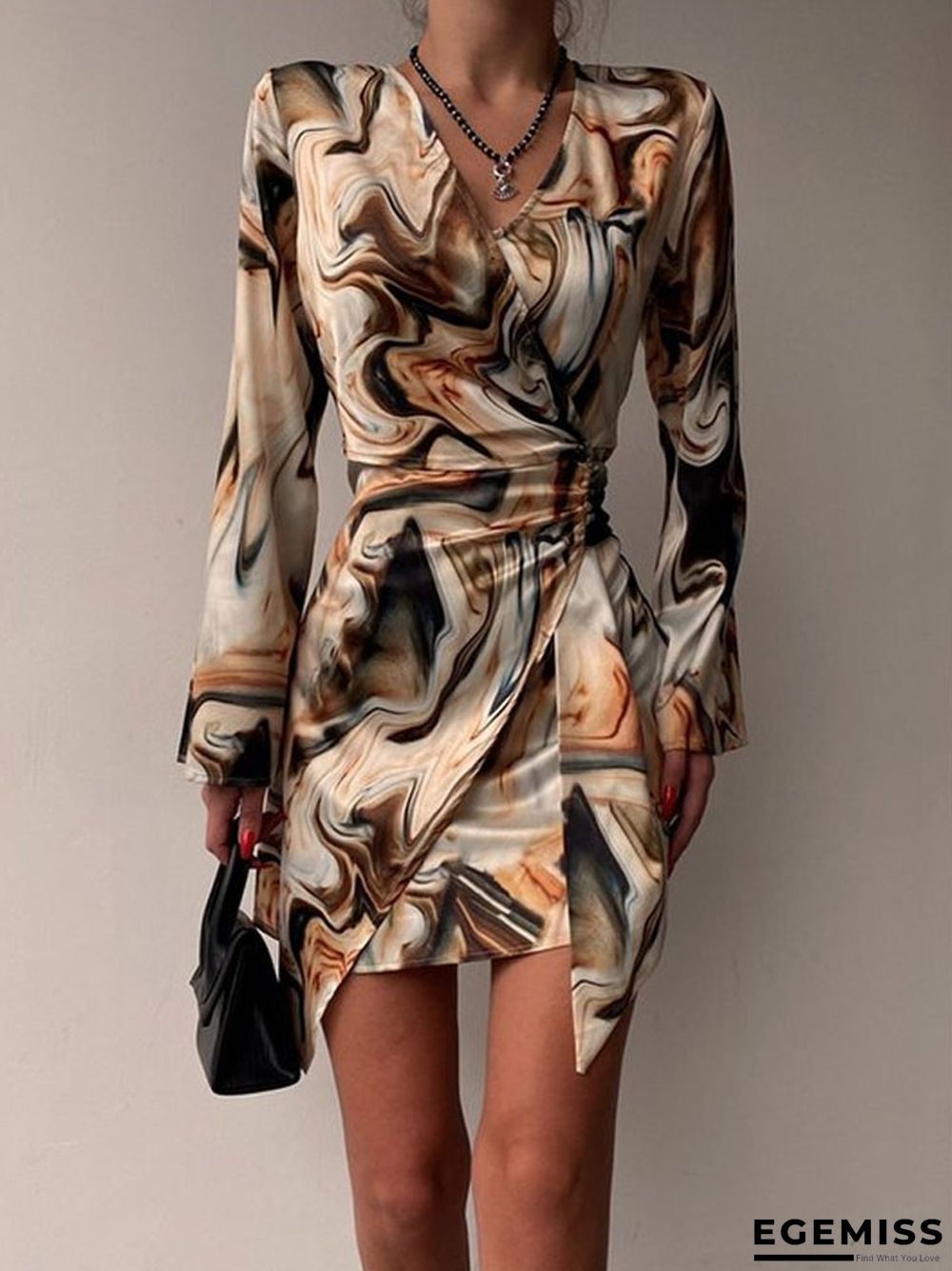 Light Temperament Women's V-neck Irregular Skirt Dress | EGEMISS