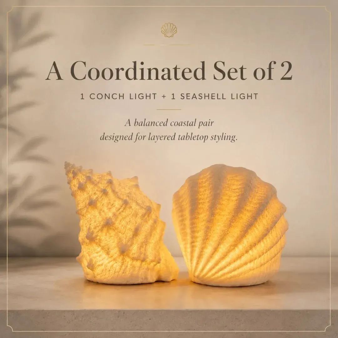 Coastal shell and conch coordinated set of two