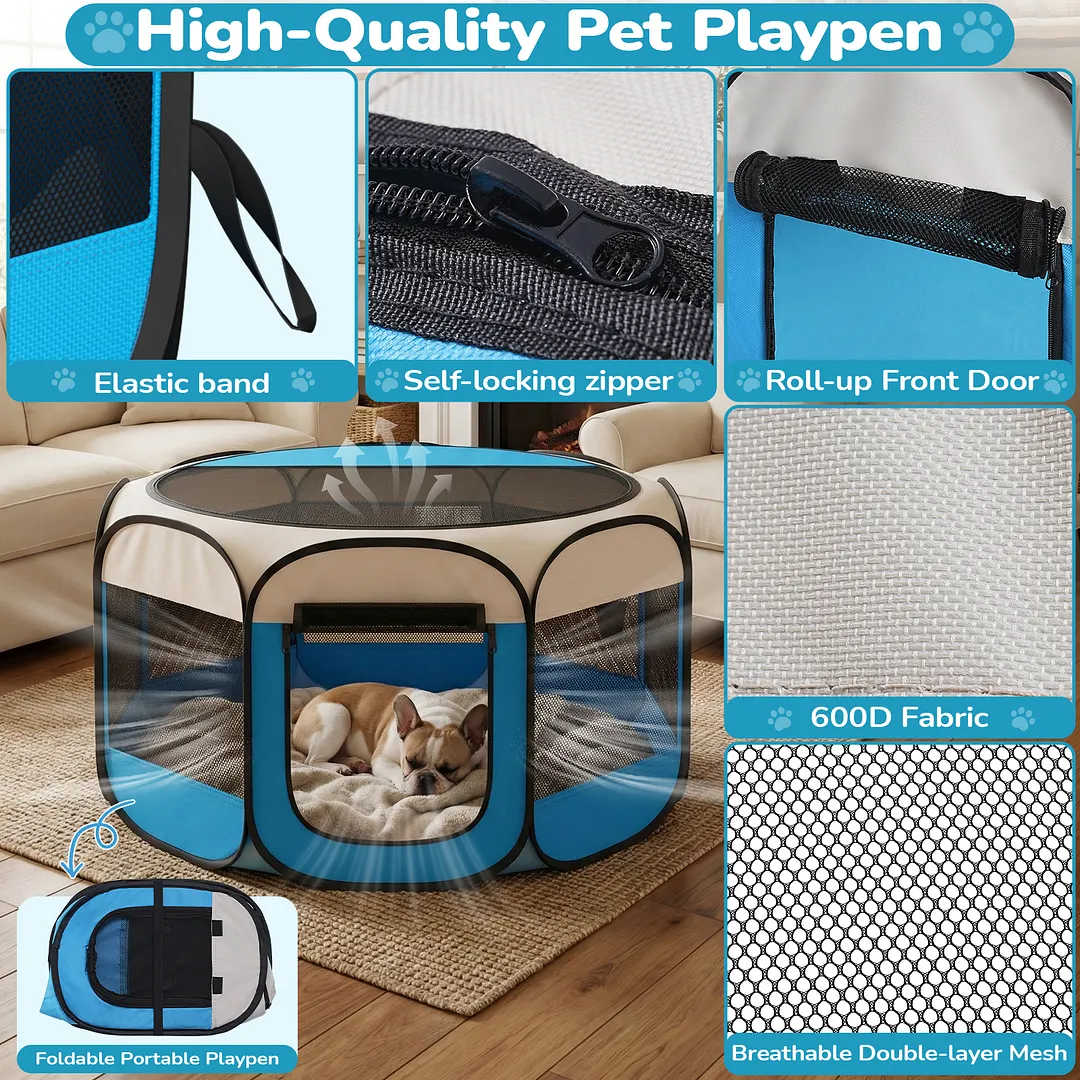 BEBANG Cat Playpen Indoor/Outdoor, Breathable Mesh Oxford Fabric, Portable Puppy Playpens Pet Exercise for Small Dogs Cats, Rabbits, Hamsters(S)