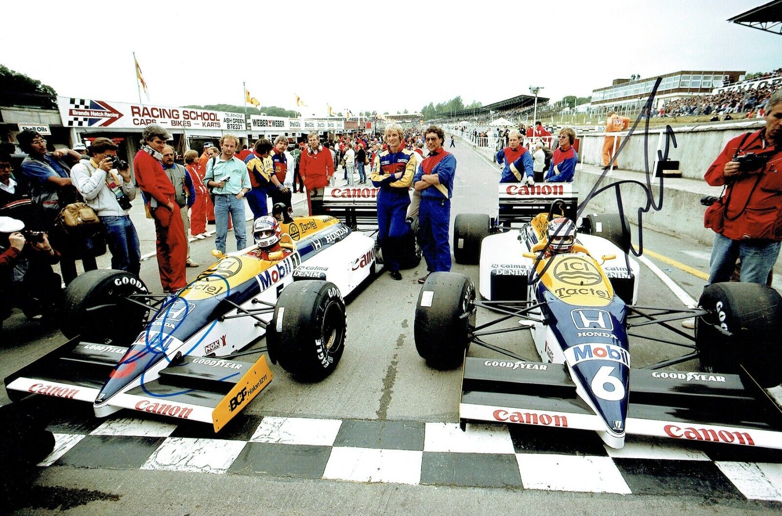 Nigel MANSELL & Nelson PIQUET Autograph SIGNED 12x8 Photo Poster painting Parc Ferme AFTAL COA