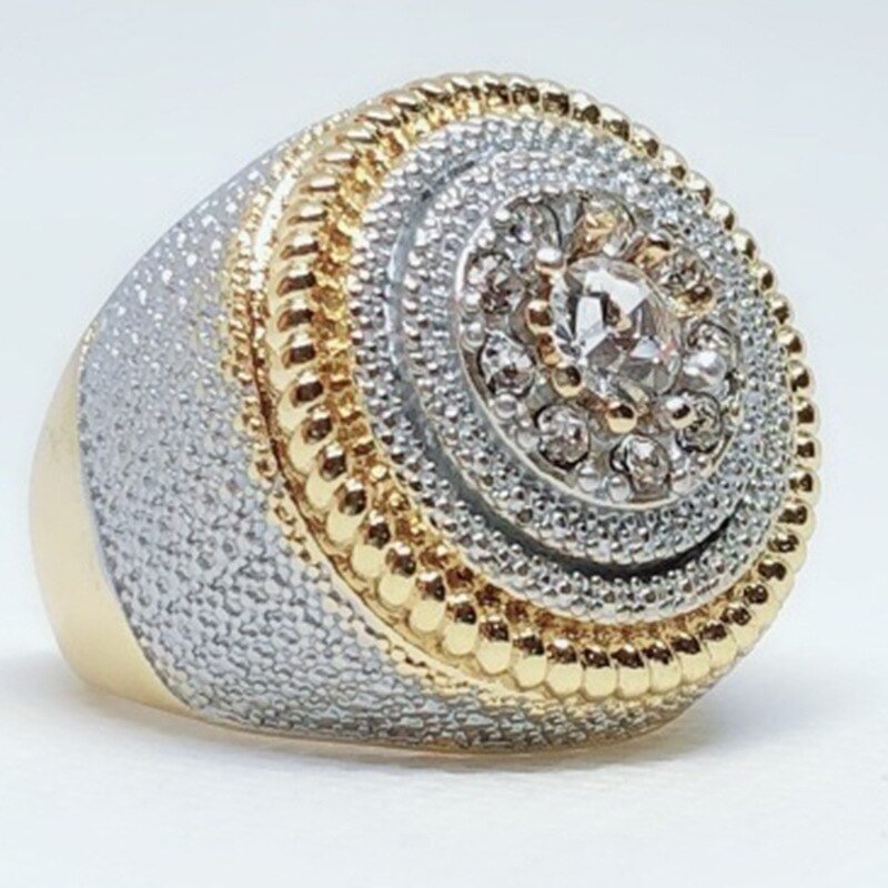 Luxurious Round Men Rhinestone Gold Ring Hip Hop Jewelry-VESSFUL