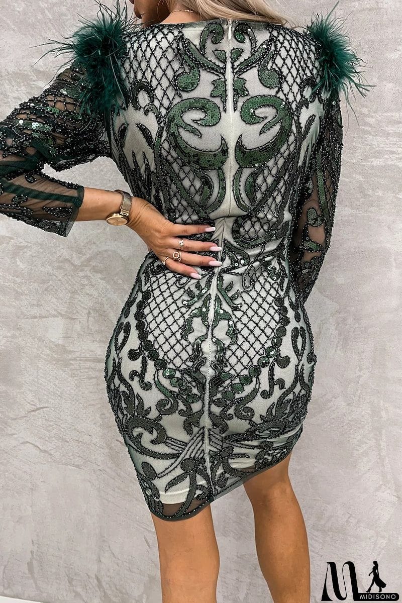 MidiSono - Celebrities Elegant Patchwork Embroidery Sequins O Neck Wrapped Skirt Dresses(3 Colors)