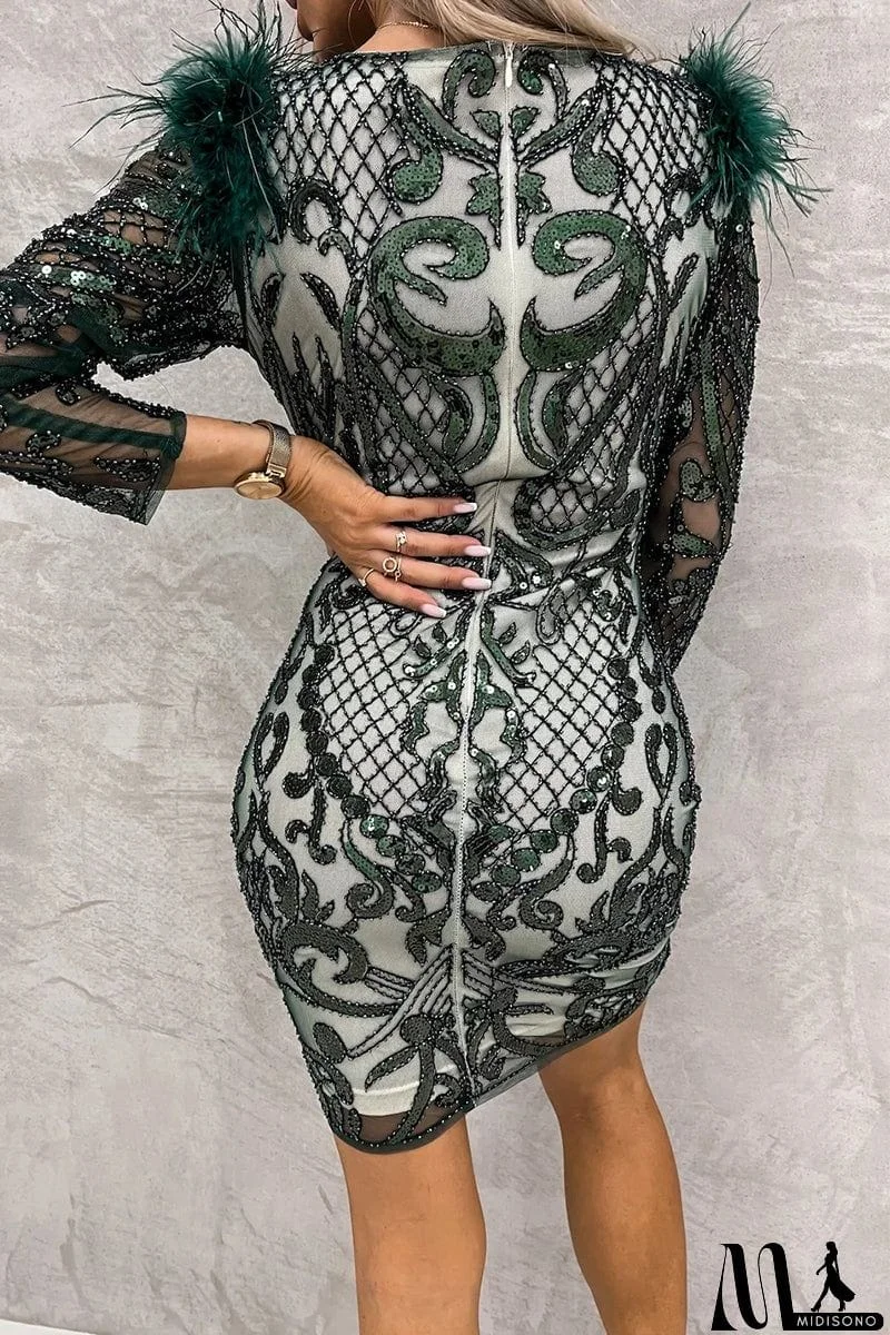 MidiSono - Celebrities Elegant Patchwork Embroidery Sequins O Neck Wrapped Skirt Dresses(3 Colors)