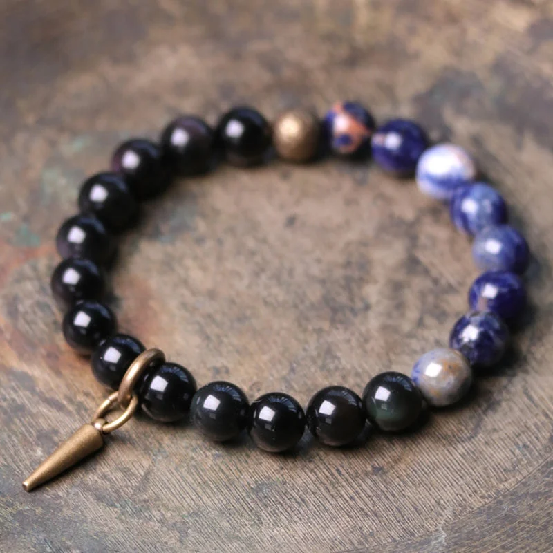 Black Obsidian Sodalite Crystal Copper Strength Couple Bracelet