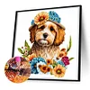Diamond Painting -5D Full Round Drill Flower Cluster Dog