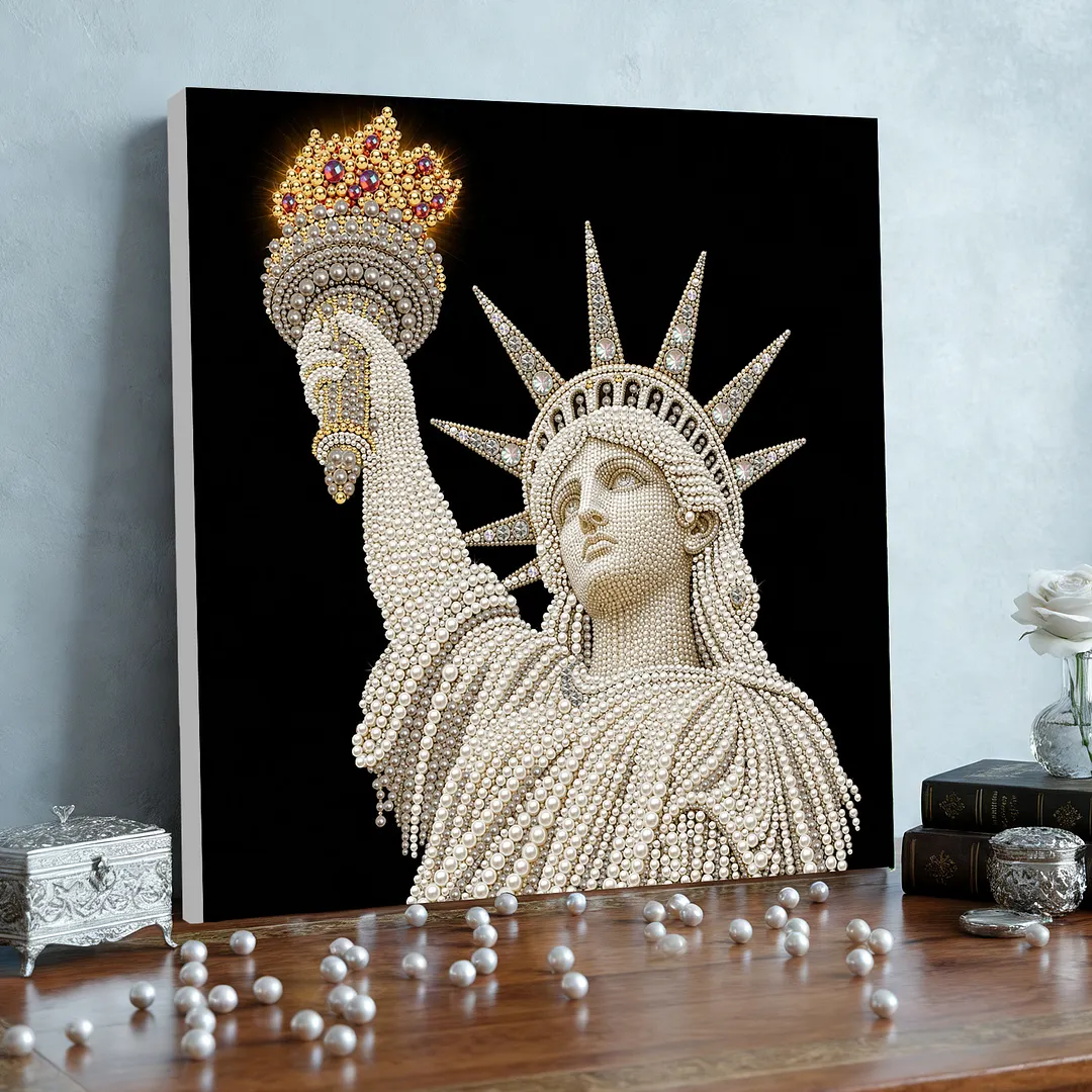 Statue of Liberty DIY Pearl Painting Art Kits with Frame 11.81x11.81In Pearl Gem Paintings Picture Arts Craft for Adults Beginners Home Wall Decor