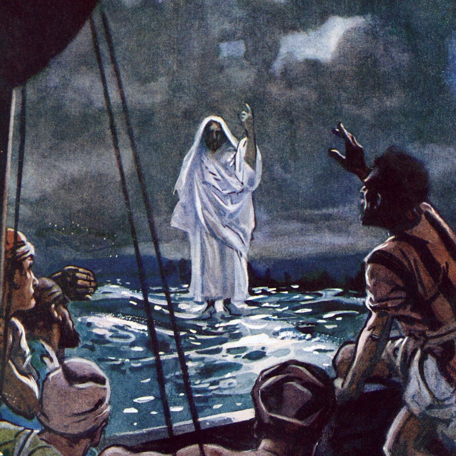 JESUS CHRIST WALKS WALKING ON THE WATER 8.5X11 Photo Poster painting PICTURE REPRINT CHRISTIAN