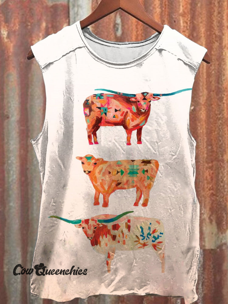 Vintage Print 100% Cotton Casual Tank Top Multicolor / S