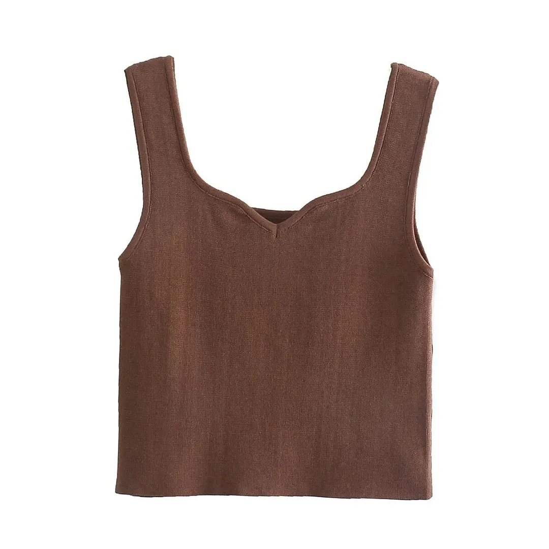 Za Women's Tanks Tops Knitted Cropped Tops Female Camis Sleeveless Sexy Skinny Vest Solid Tiny Clothes Backless Knitwear Casual