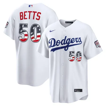 Youth Los Angeles Dodgers #50 Mookie Betts Nike White USA 250 Fourth of July Home Stadium Jersey