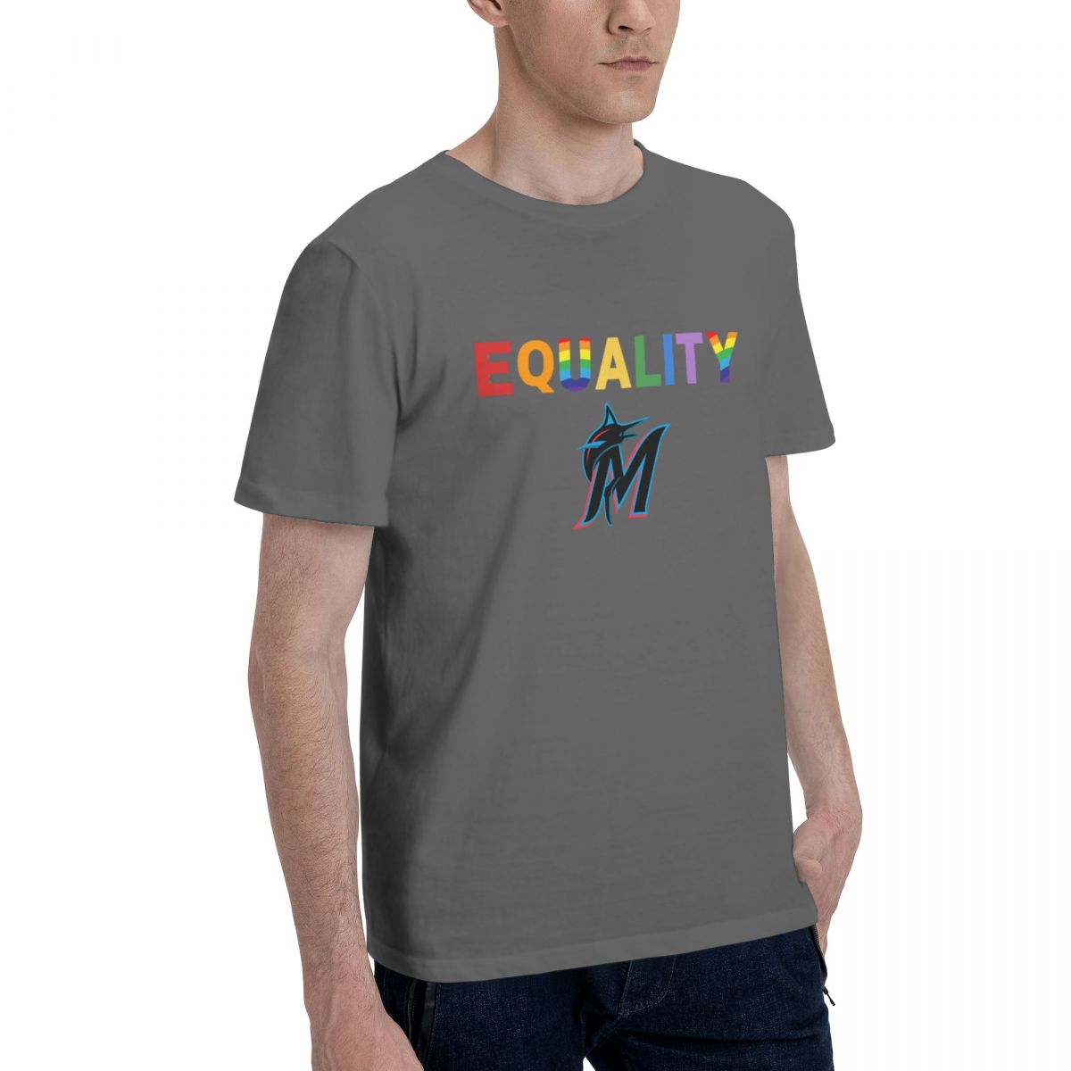 Miami Marlins Rainbow Equality Pride Printed Men's Cotton T-Shirt