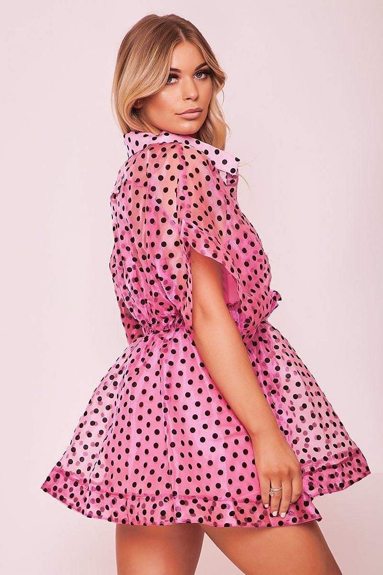 pink polka dot mesh dress