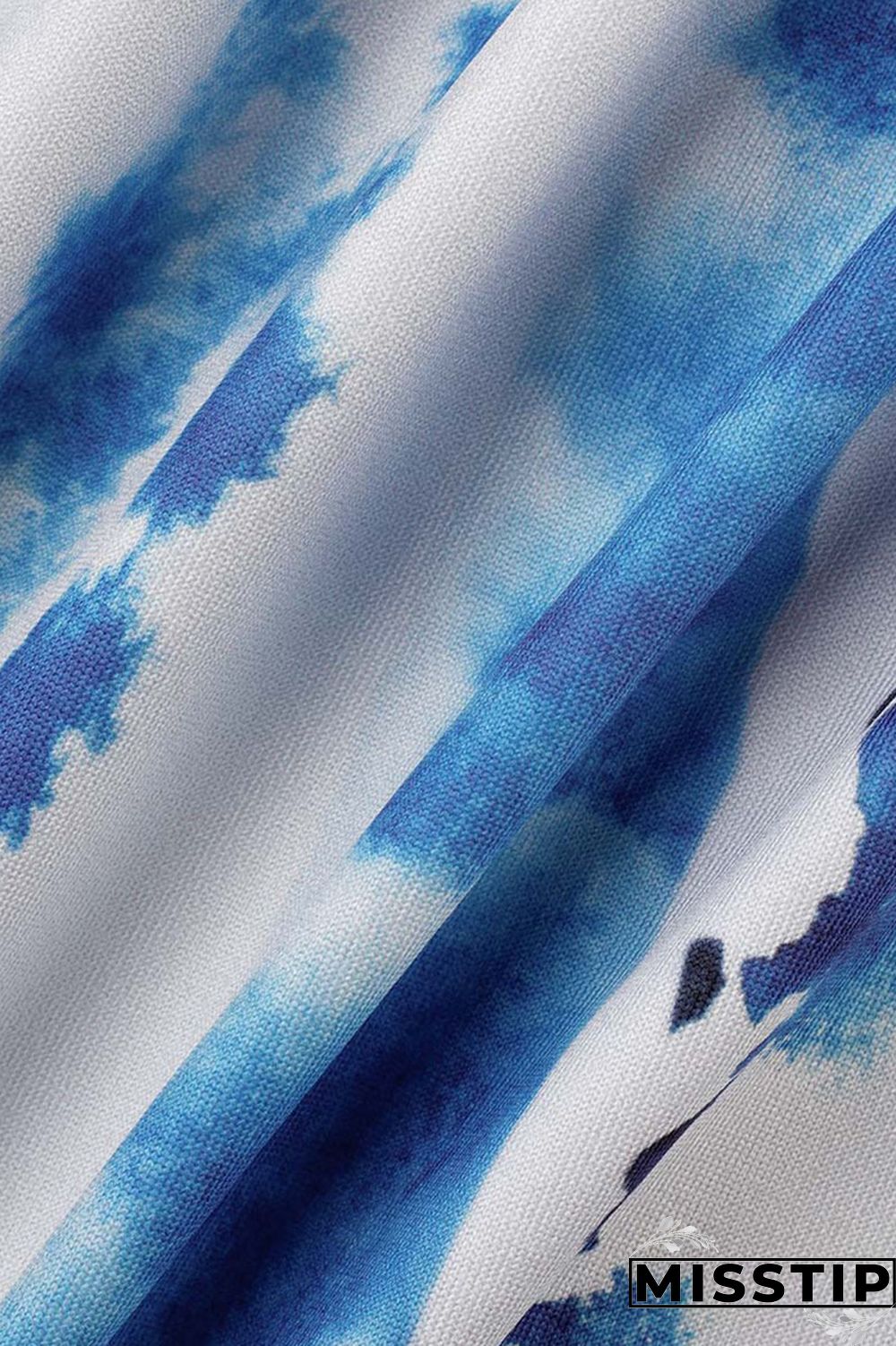 Blue Fashion Casual Print Bandage Asymmetrical O Neck Plus Size Tops