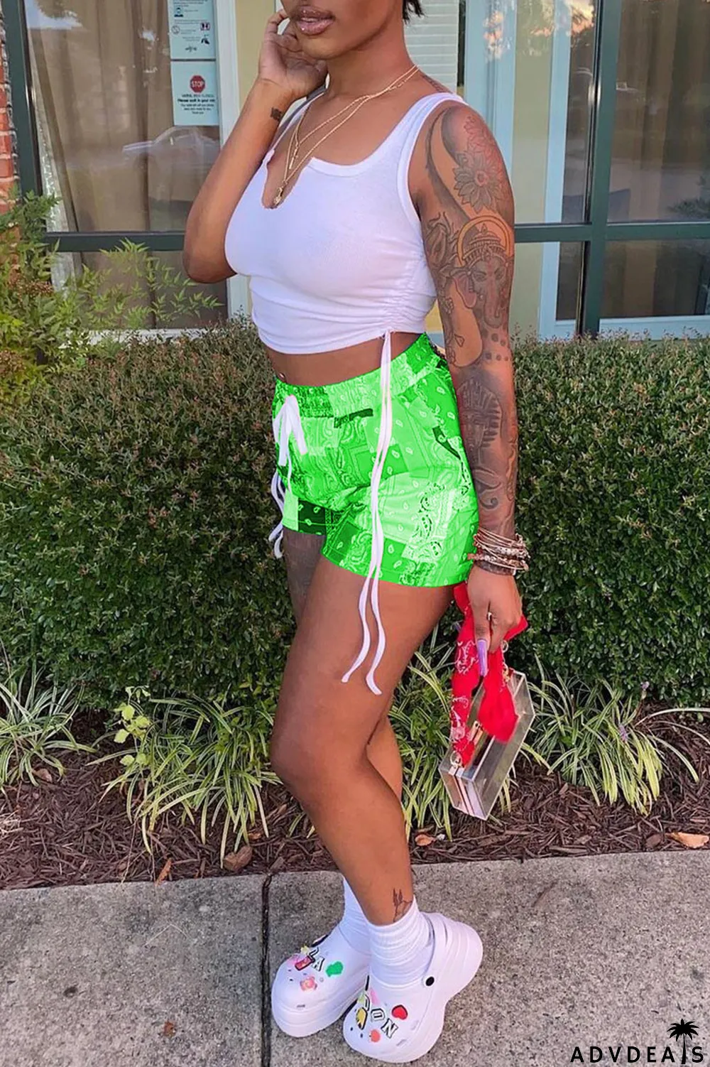 Grey Sexy Print Ripped Contrast Spaghetti Strap Sleeveless Two Pieces