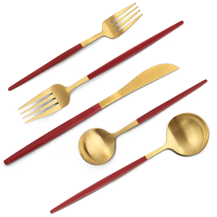 Matte Red Gold Stainless Steel Tableware 5-Piece Set