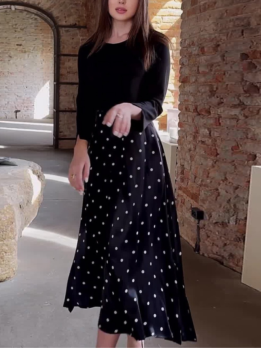 Polka Dot Round Neck Waist Slim Dress | Oxredo Shop Ramadan Sale