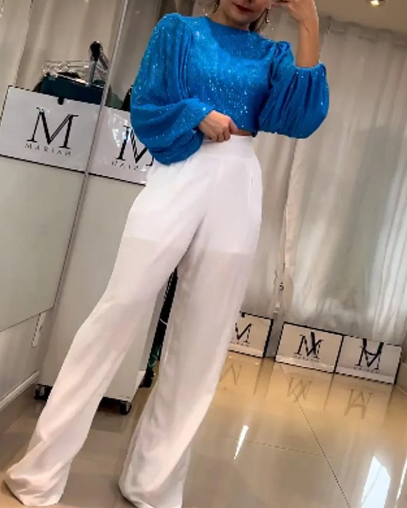 Sequined Top Casual Pants Set