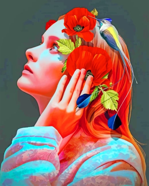 

Girl Flowers And Bird – Paint By Numbers - 40*50CM, 501 Original