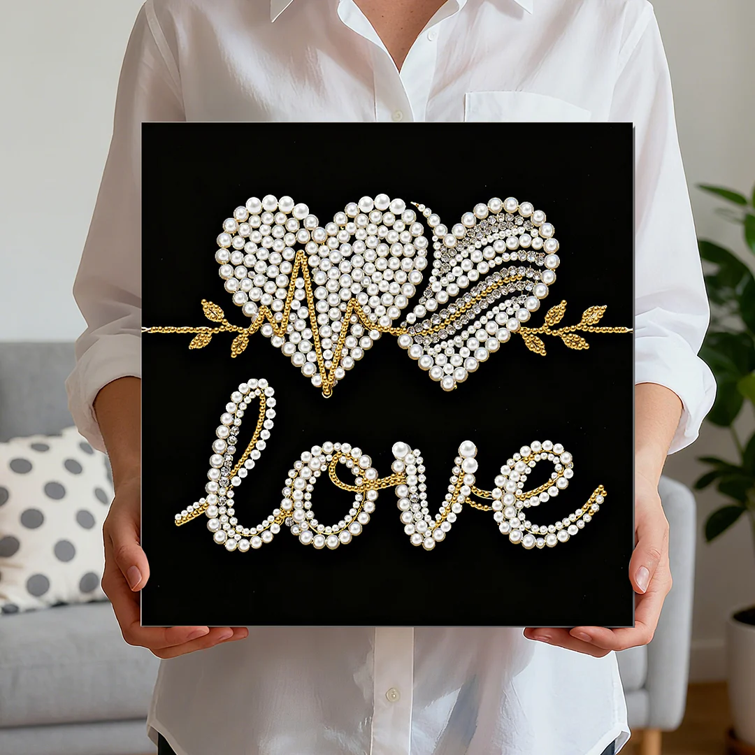 LOVE DIY Pearl Art Diamond Painting Kit for Adults Home Decor 25x25cm With Frame