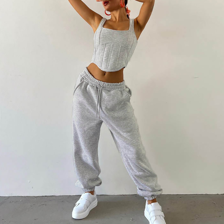 Drawstring Hooded Short Sweatshirt Drawstring Pants 3-Piece Set