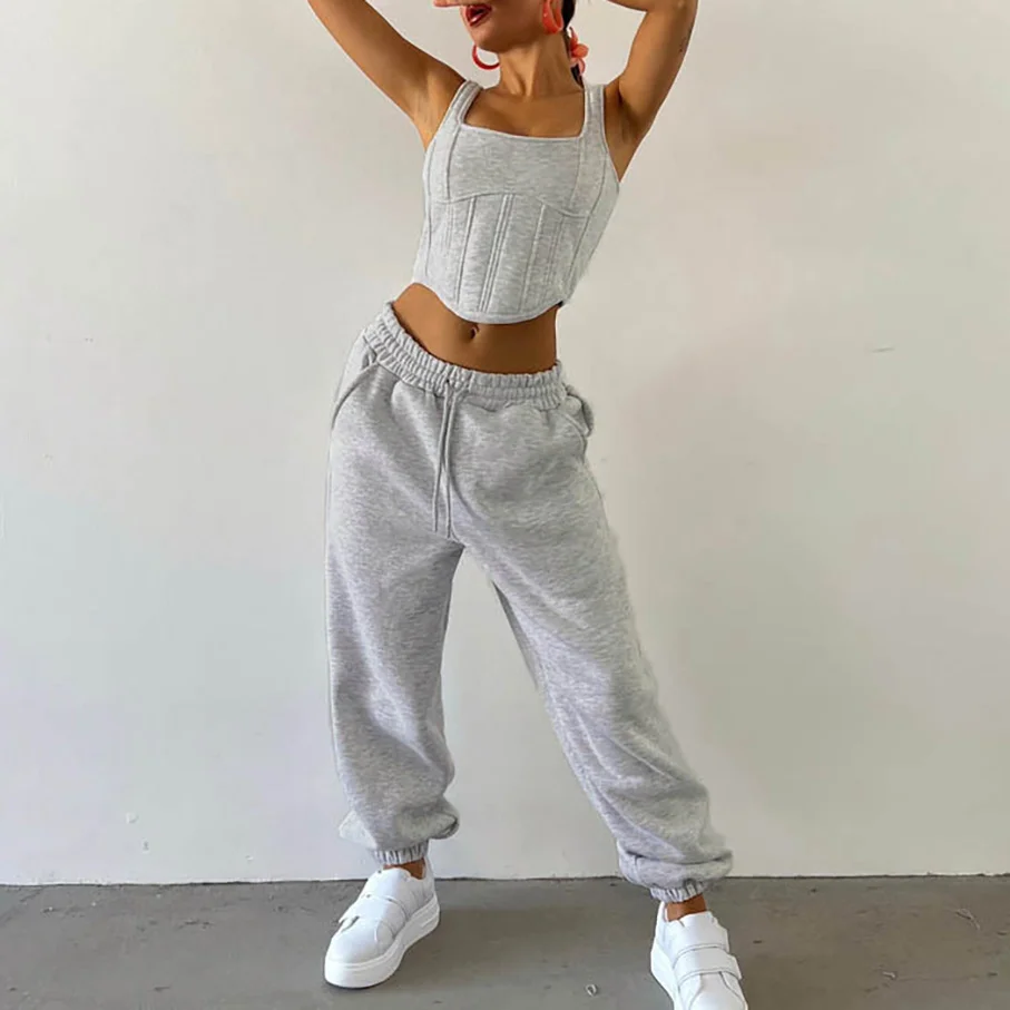 Drawstring Hooded Short Sweatshirt Drawstring Pants 3-Piece Set