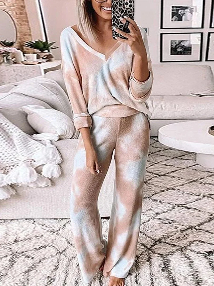 Fashion and Casual V-neck Tie-dye Home Suit