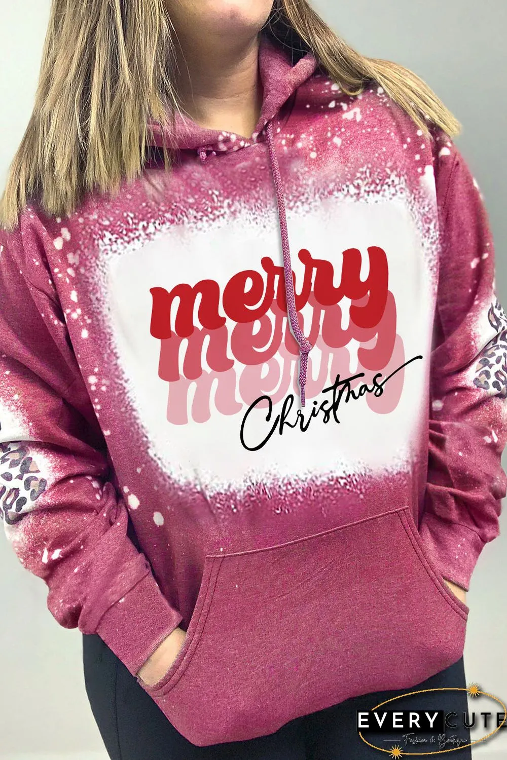 Rose Merry Christmas Leopard Tie Dye Print Graphic Hoodie